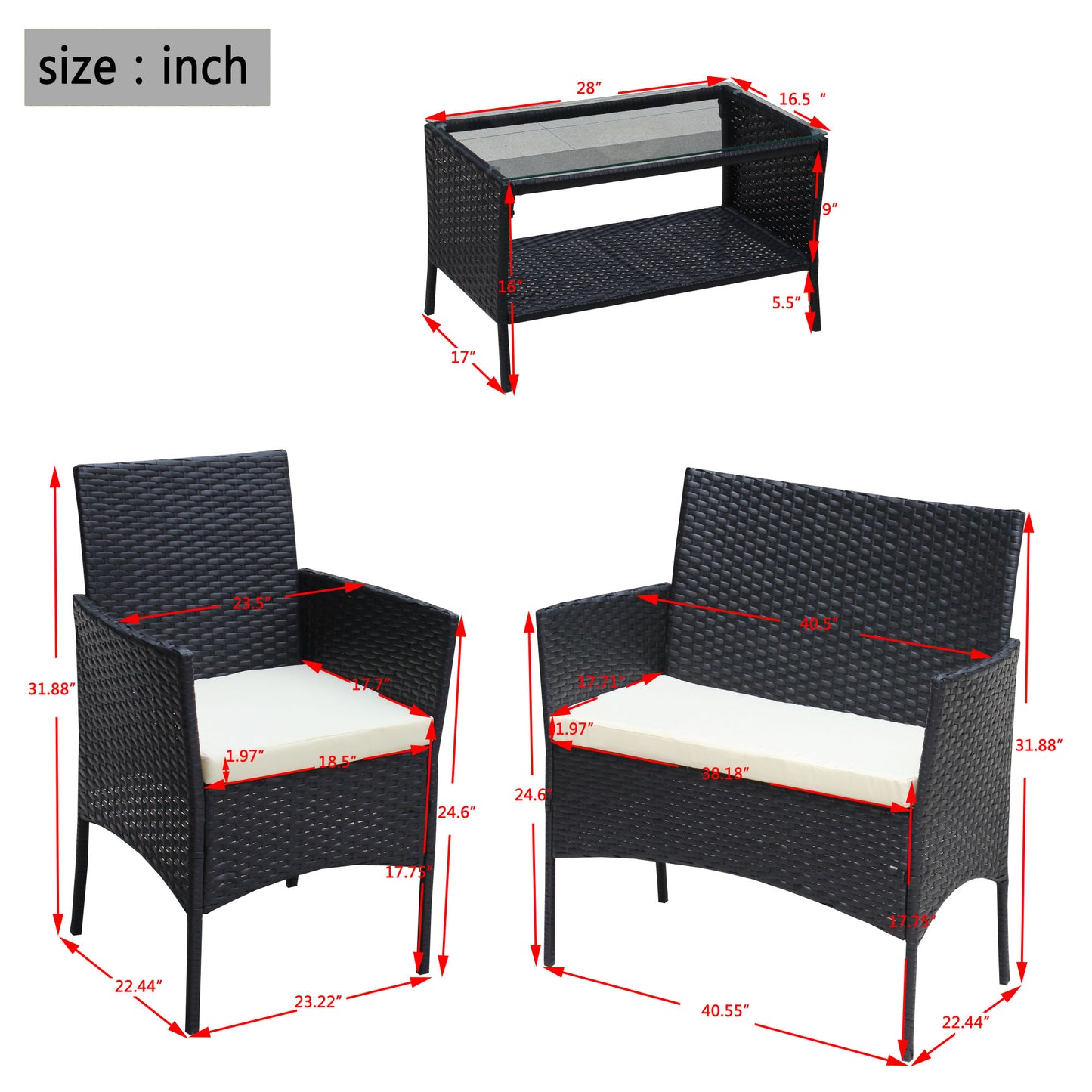 4 pc rattan patio set