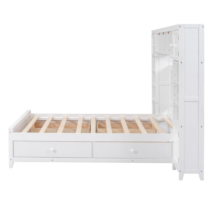 Wooden Bed With All-in-One Cabinet and Shelf