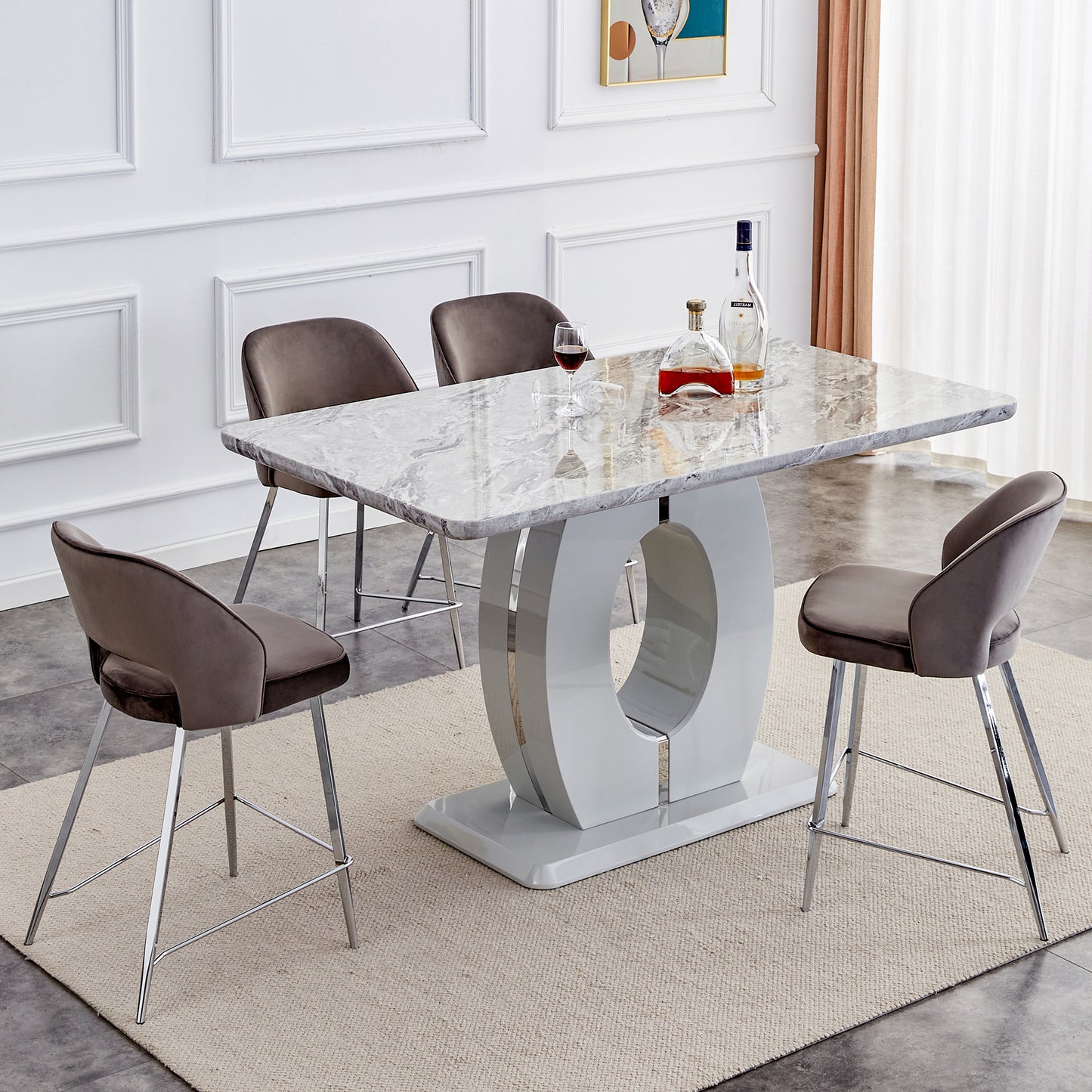 luxurious marble grain dining table, grey