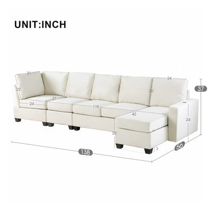 Modern L shape Sectional Sofa With USB Charging Port, Cream