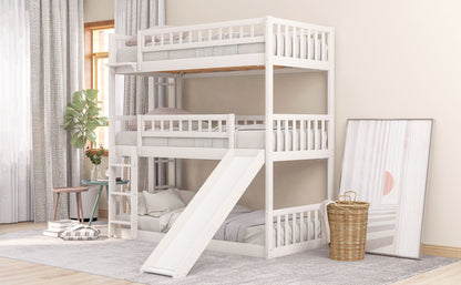 Twin-Over-Twin-Over-Twin Triple Bed with Built-in Ladder and Slide