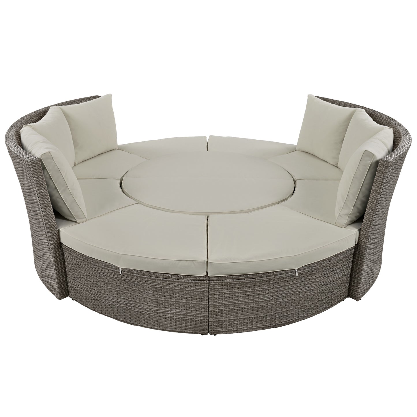 topmax patio 5-piece round rattan sectional sofa set, gray