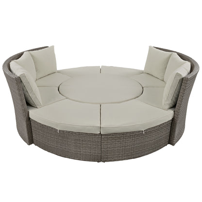TOPMAX Patio 5-Piece Round Rattan Sectional Sofa Set, Gray