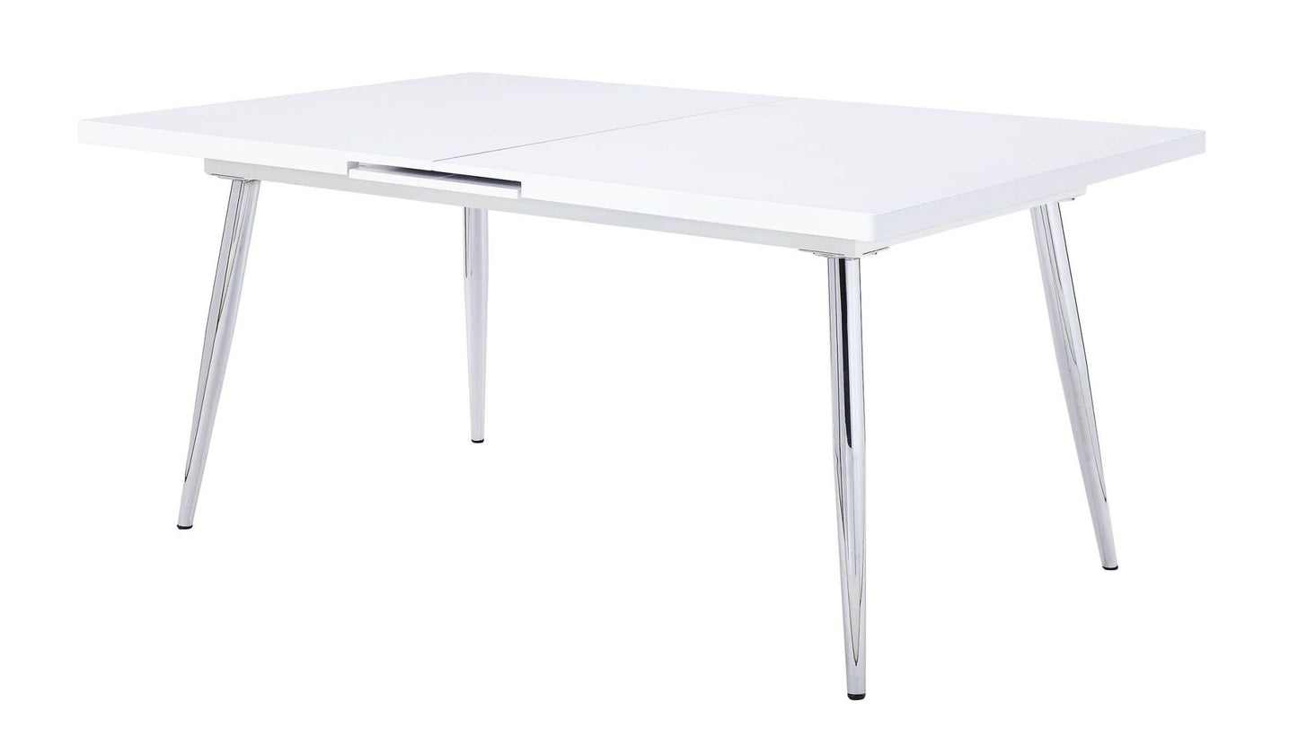 acme weizor dining table, white high gloss & chrome