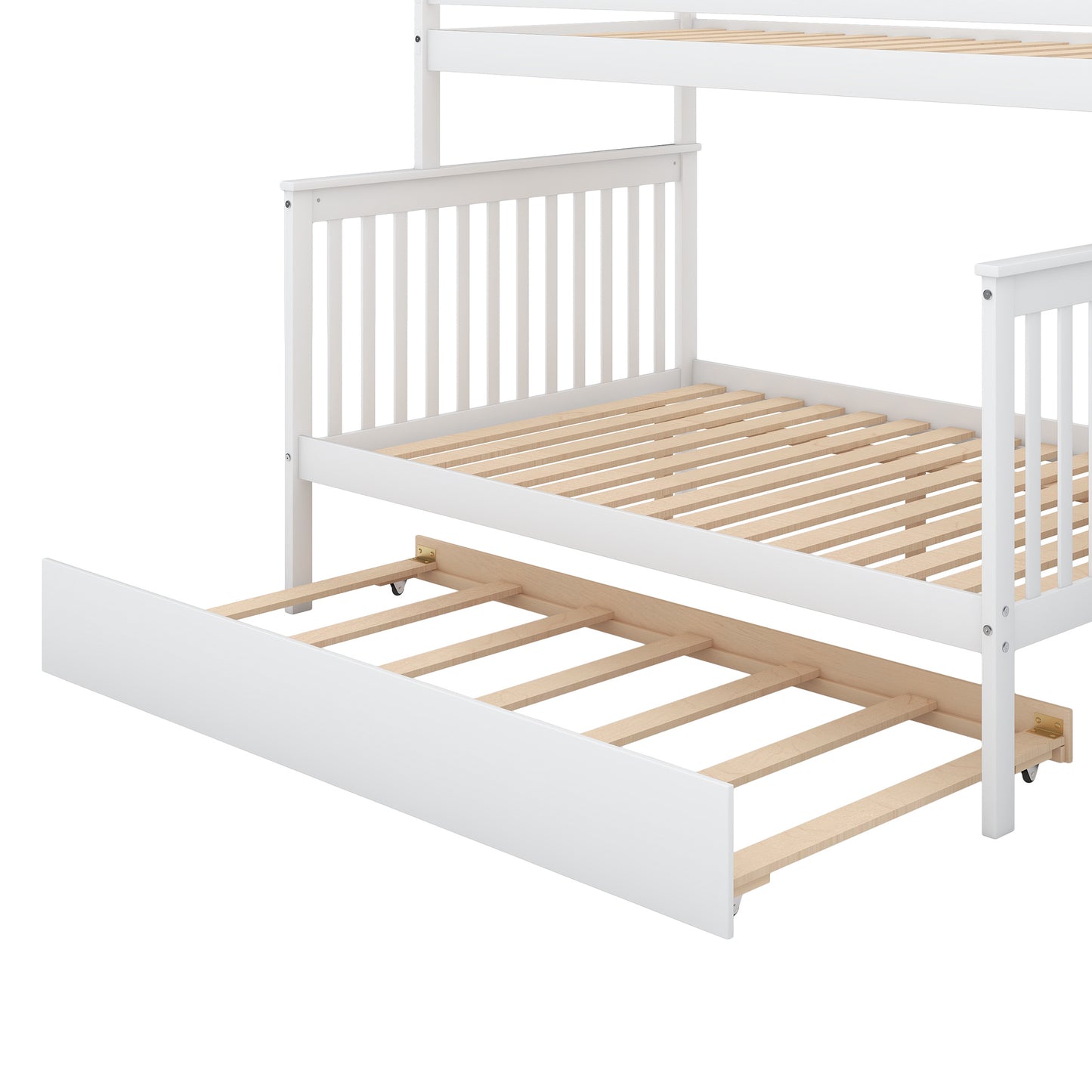 twin over full bunk bed with trundle and staircase,white