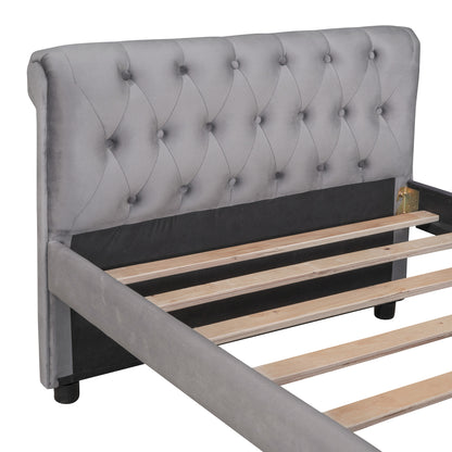 Sara Upholstered Bed with Drawers, Gray