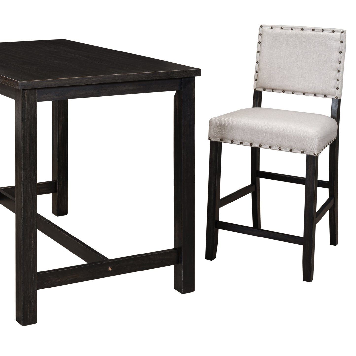 5 piece rustic wooden counter height dining table set, espresso+ beige