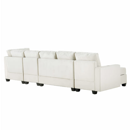 Modern L shape Sectional Sofa With USB Charging Port, Cream