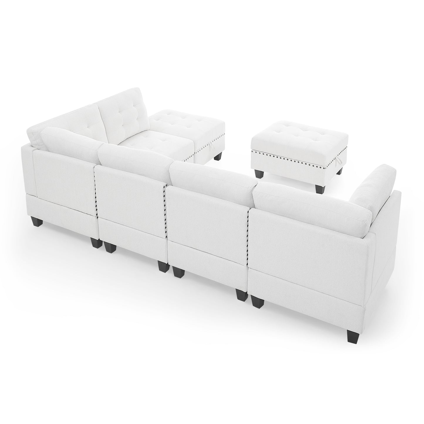 l shape modular sectional sofa includes 2 ottomans, ivory chenille