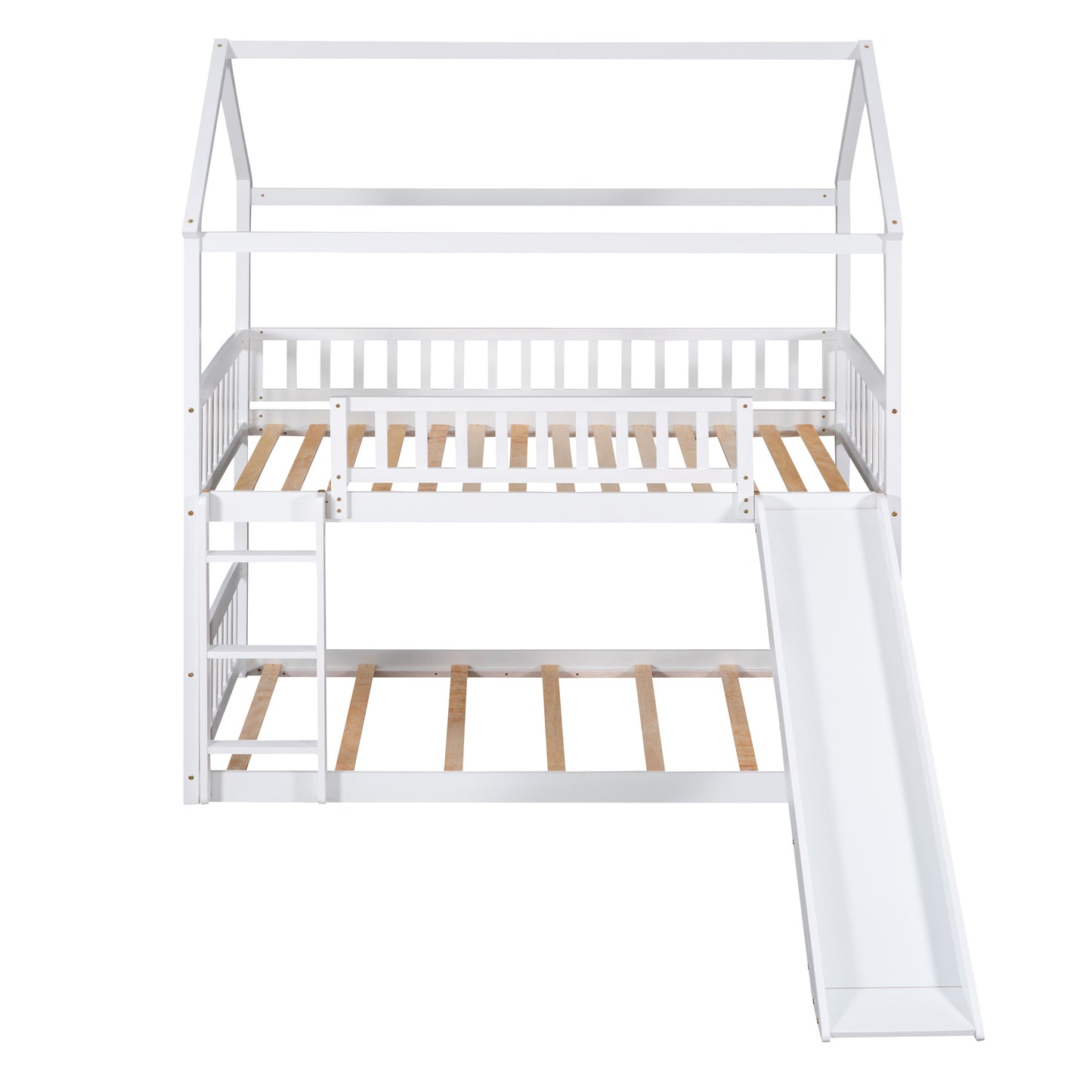 twin over twin bunk bed with slide, white