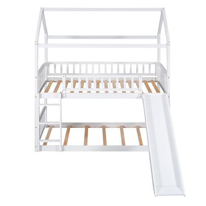 Twin Over Twin Bunk Bed with Slide, White