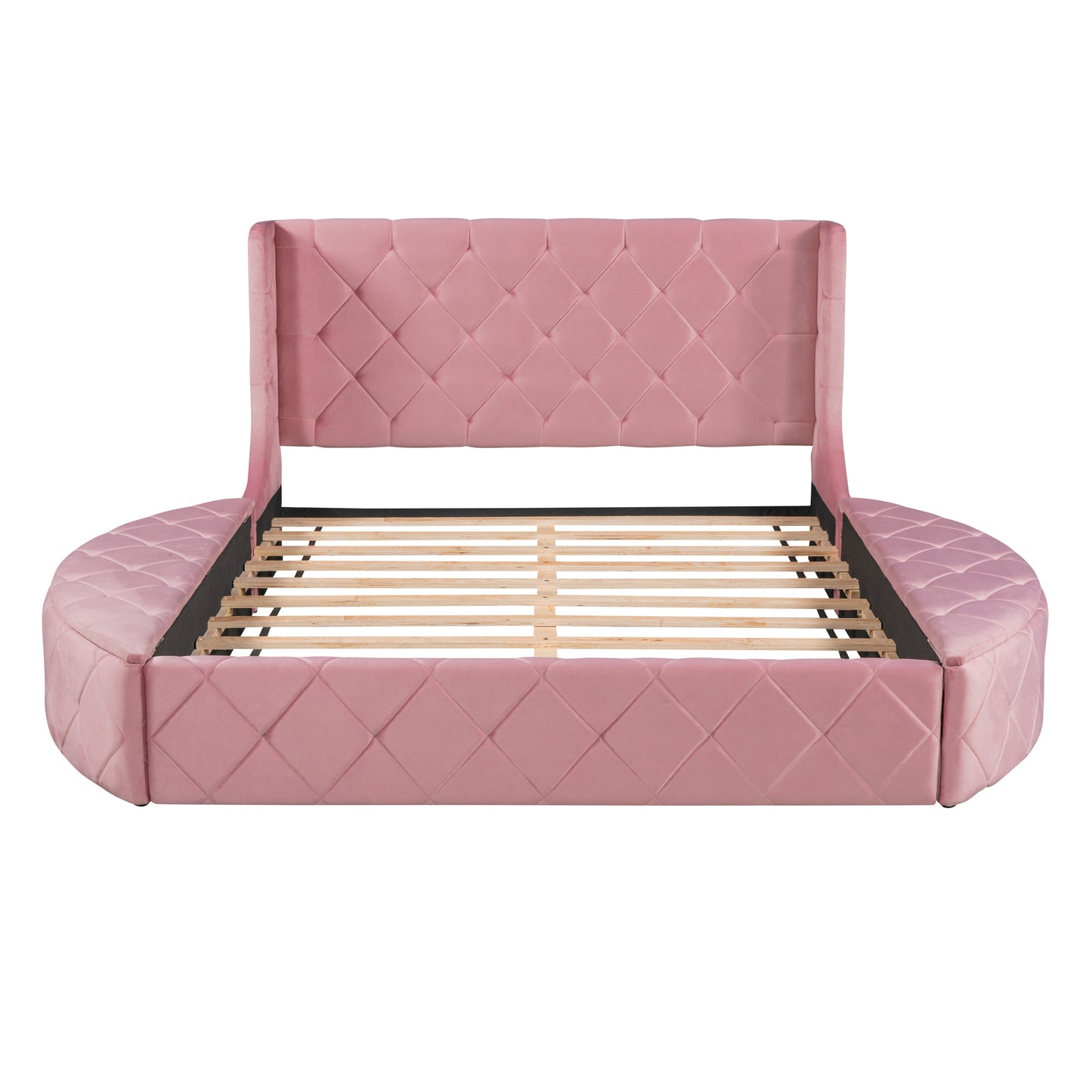 upholstered platform storage velvet bed with wingback headboard- pink