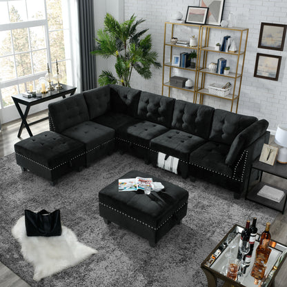Modular Sectional Ottoman, Black Velvet
