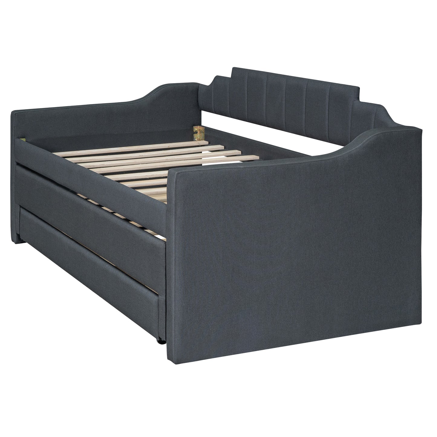 upholstered bed with trundle and three drawers, grey