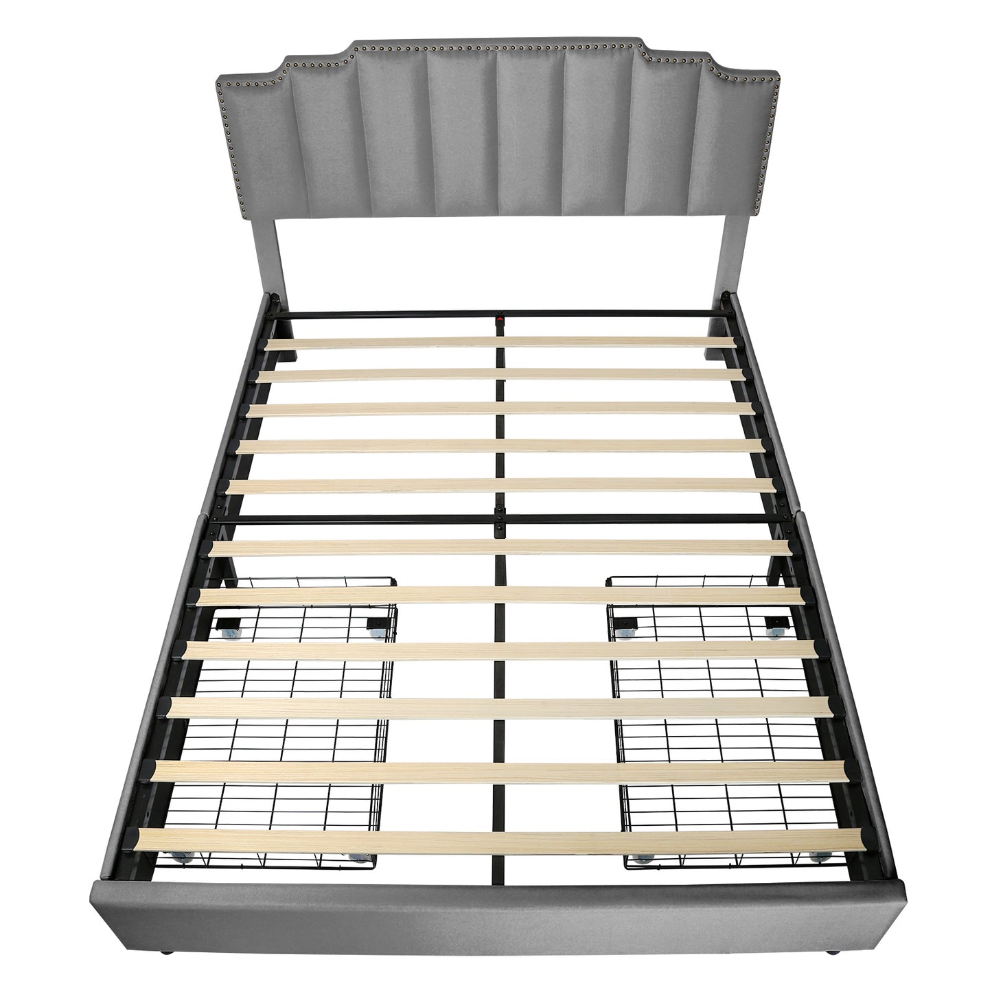 judy upholstered platform bed frame with 2 drawers