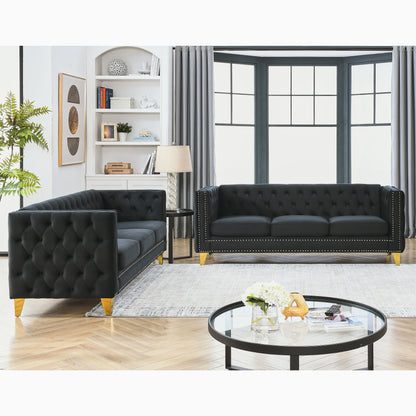 Kate Velvet Upholstered Sofa, Black Velvet