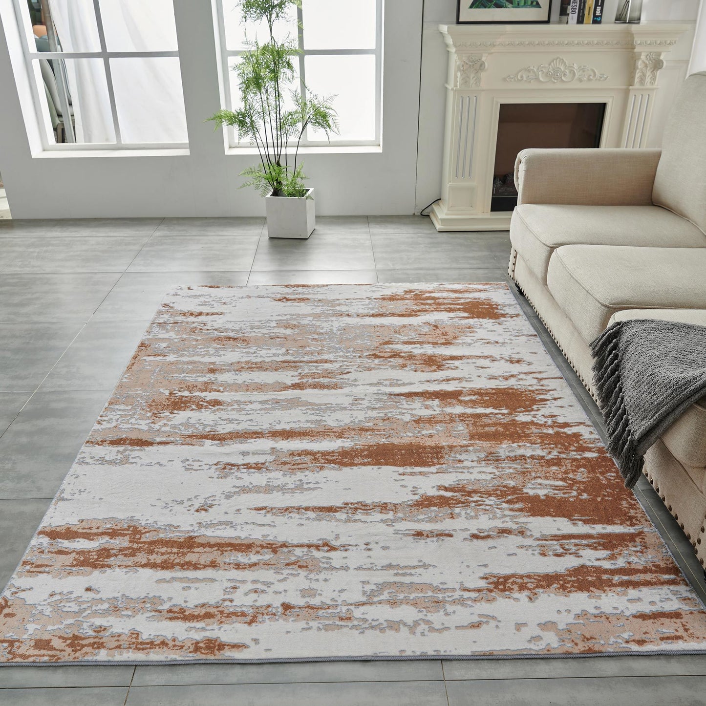 zara collection abstract design gray brown rust machine washable super soft area rug