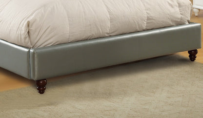 Faux Leather Upholstered Wingback Design Bed, Silver