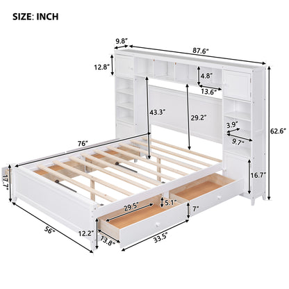 Wooden Bed With All-in-One Cabinet and Shelf