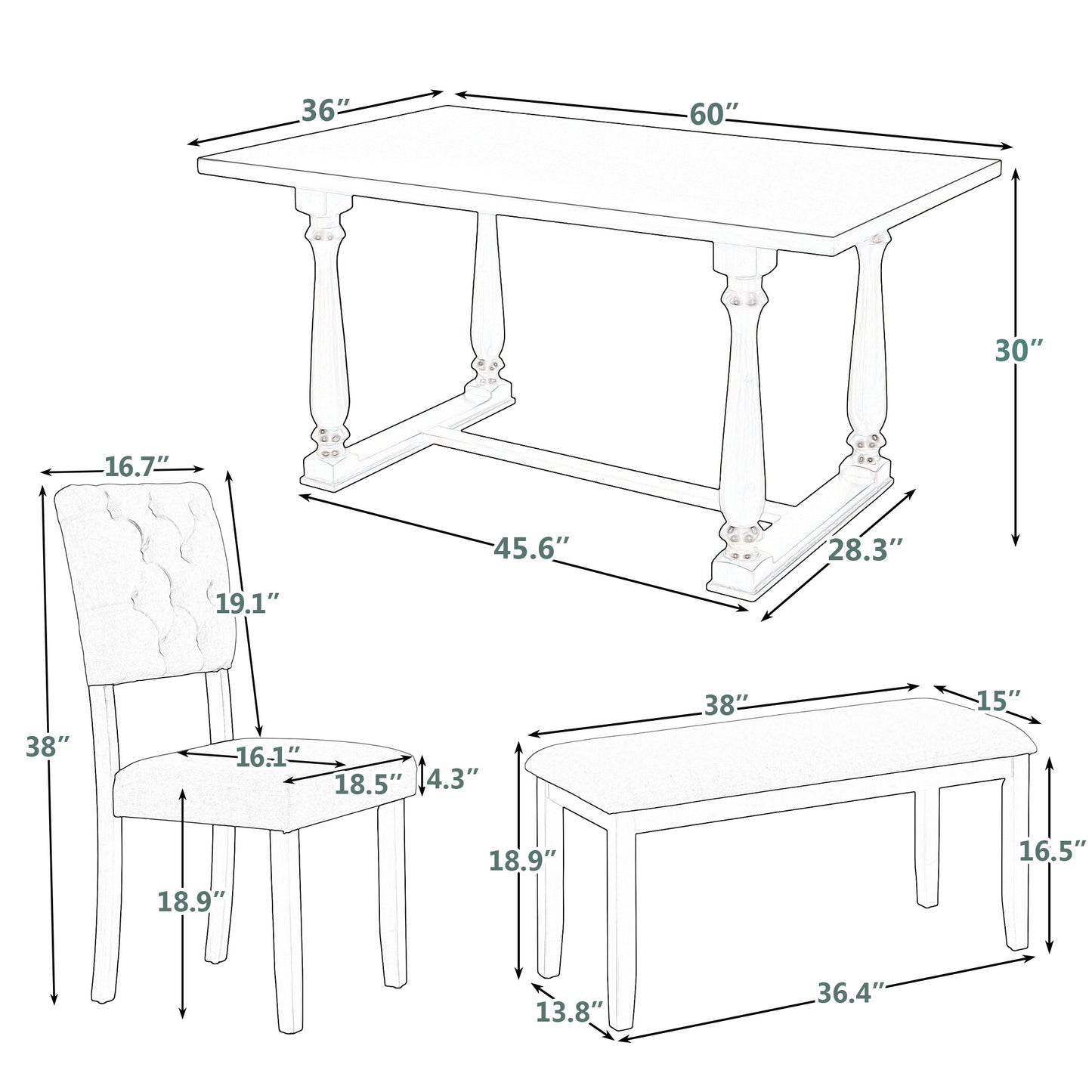 upholstered 6-piece dining table set