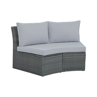10-Piece Outdoor Sectional Half Round Patio Rattan Sofa Set, Light Gray