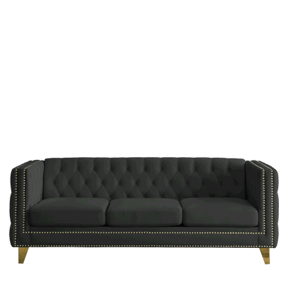 Kate Velvet Upholstered Sofa, Black Velvet