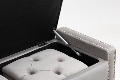 Set of 3 47.5" Wide Upholstered Storage Ottoman with Tufted Top and Solid Wood Legs Gray