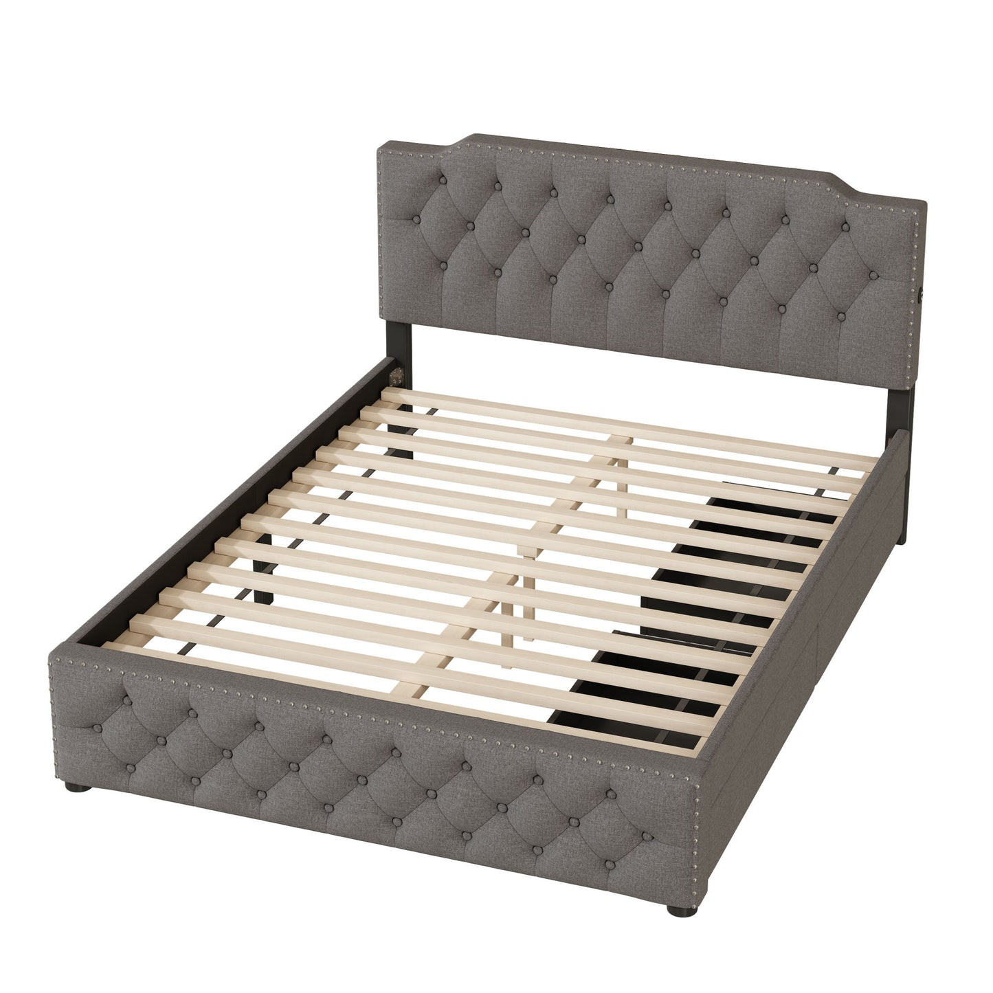 sam upholstered platform bed with 2 drawers and 2 sets of usb ports