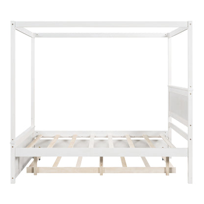 Wood Canopy Bed with Trundle