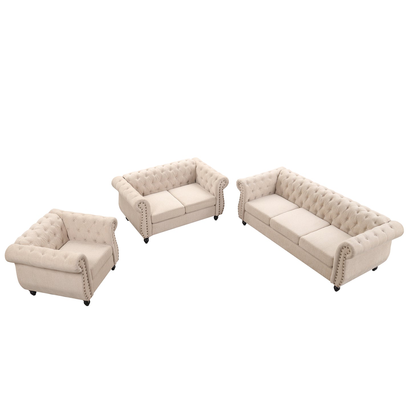 modern chesterfield 3-piece sofa set