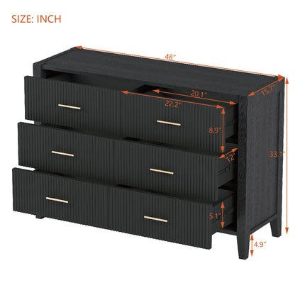 6 Drawer Dresser with Metal Handle, Black