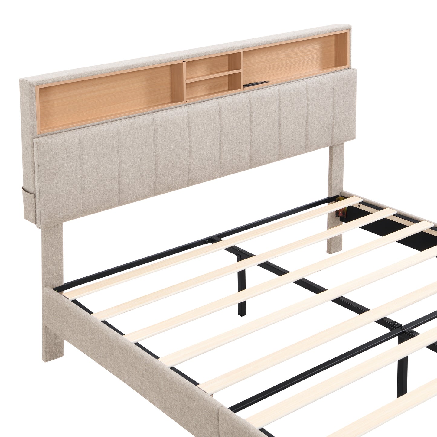 upholstered platform bed with storage headboard and usb port