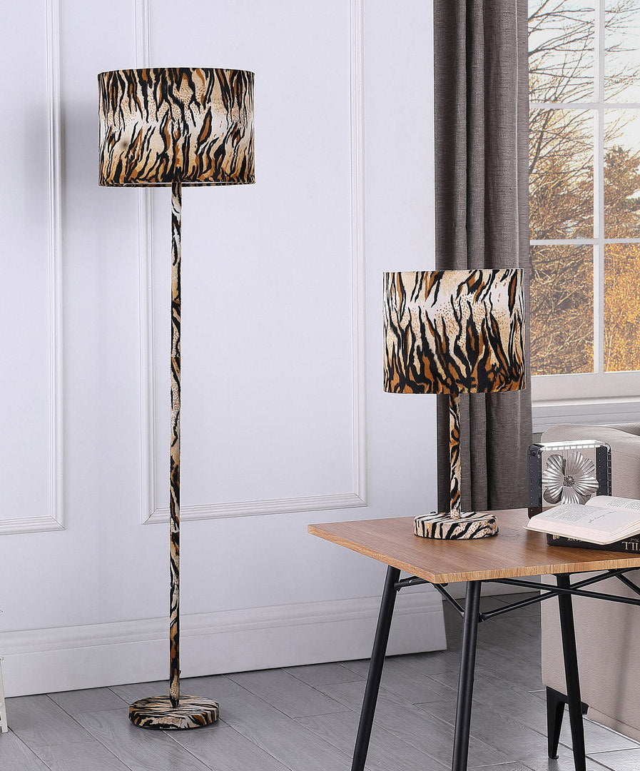 19.25" faux suede tiger print metal table lamp