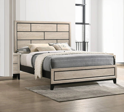 Geometric Drift Wood Chalk King Size Bed
