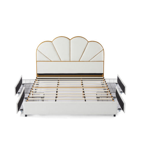 upholstered smart king platform bed with 4-drawers
