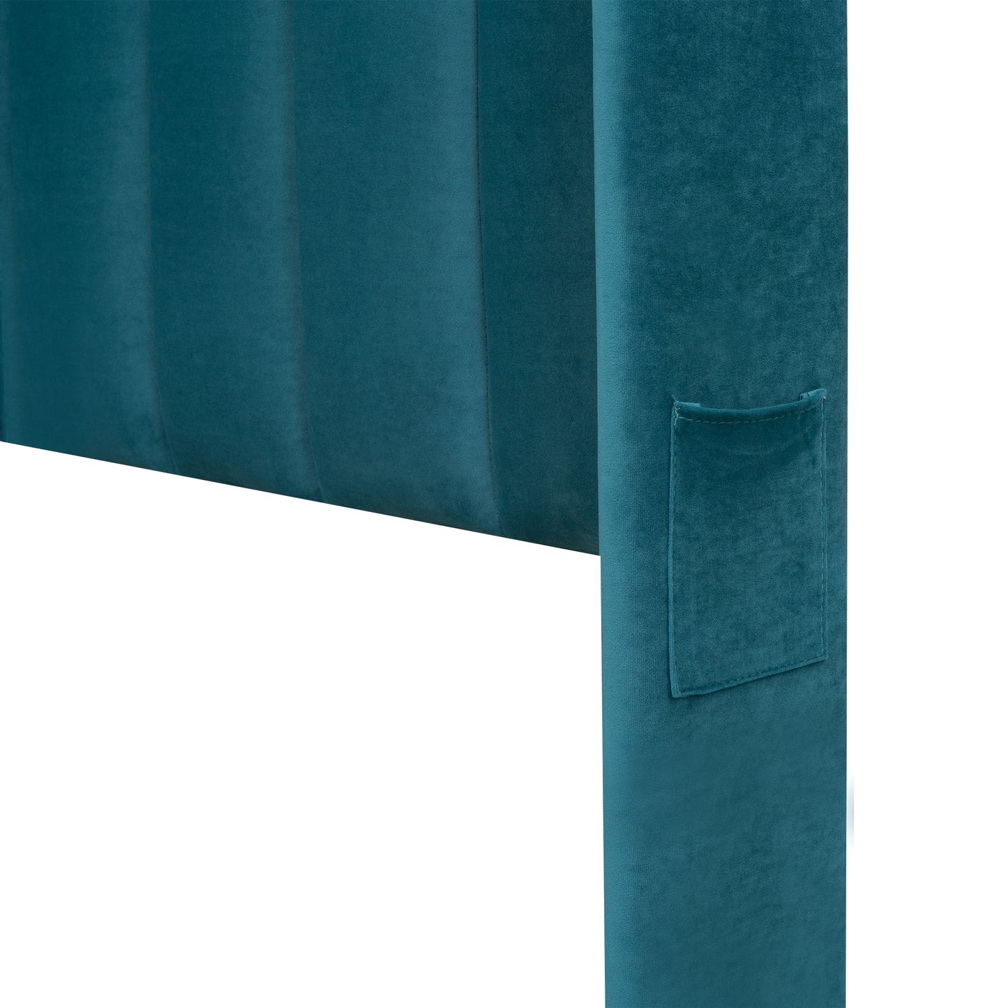 velvet upholstered platform bed with a big drawer - blue