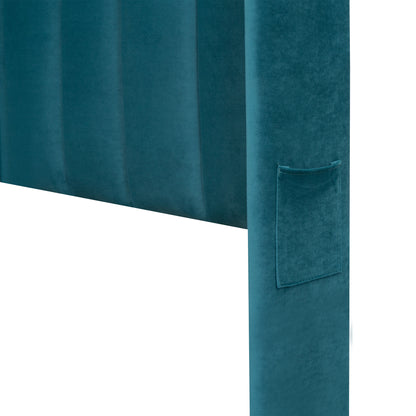 Velvet Upholstered Platform Bed with a Big Drawer - Blue