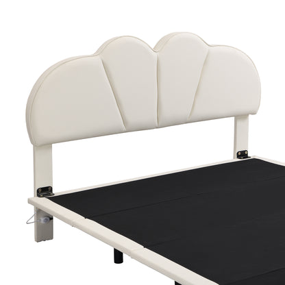 Upholstery LED Floating Bed with PU Leather Headboard