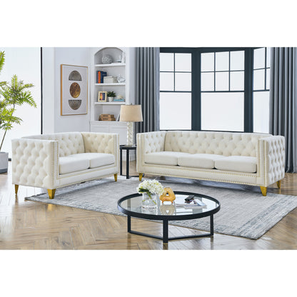 3-seater + 2-seater Combination Sofa, Beige Velvet