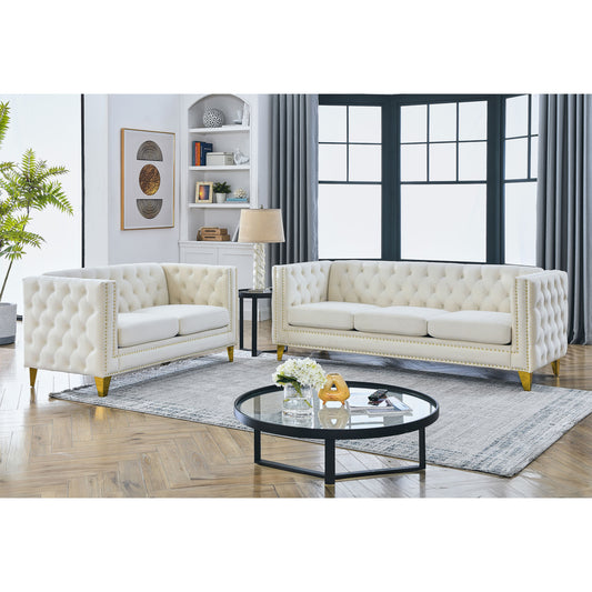 3-seater + 2-seater Combination Sofa, Beige Velvet