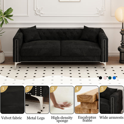Morgan Sofa includes 2 pillows, Black Velvet