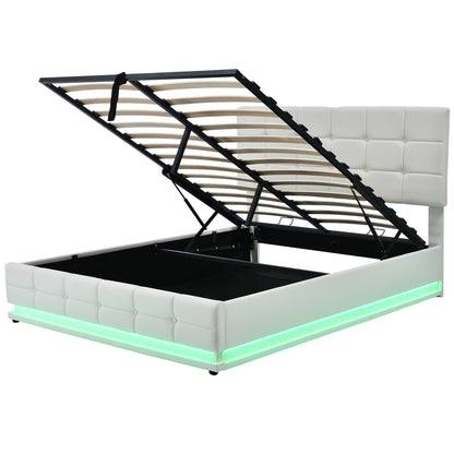 Tufted Upholstered Platform Bed with Hydraulic Storage System, LED Lights, and USB charger, Black