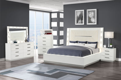 Coco LED Queen Size Bed Made with Wood in Milky White Color