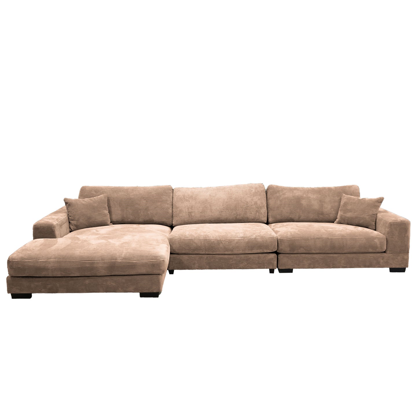 bella tan corduroy left-facing 3-piece sectional