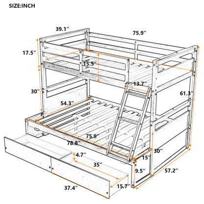 Twin over Full Bunk Bed with Storage - White