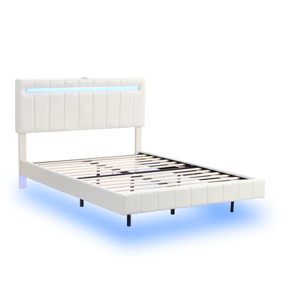 Floating Bed Frame with LED Lights and USB Charging #3