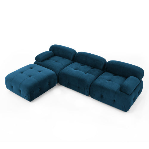 button tufted modular sectional sofa, navy velvet