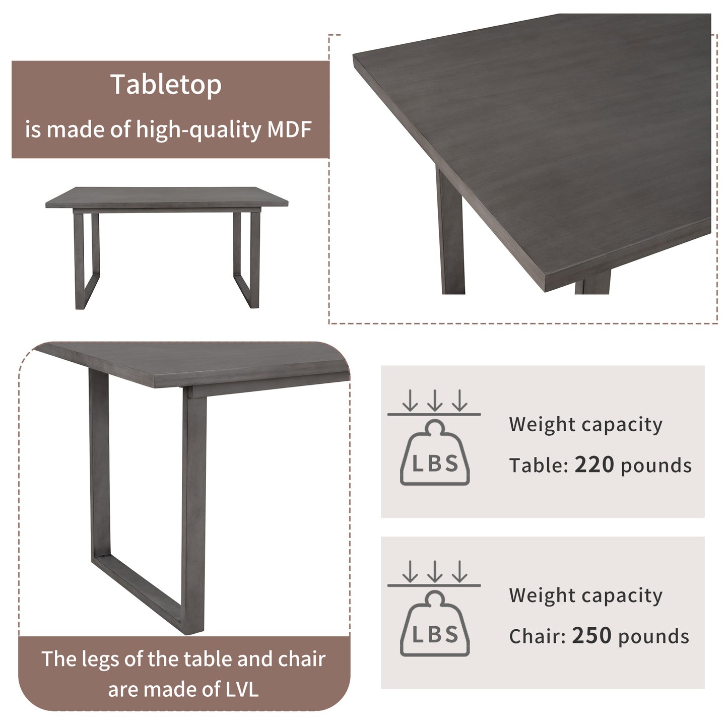 6-pieces solid wood dining table set