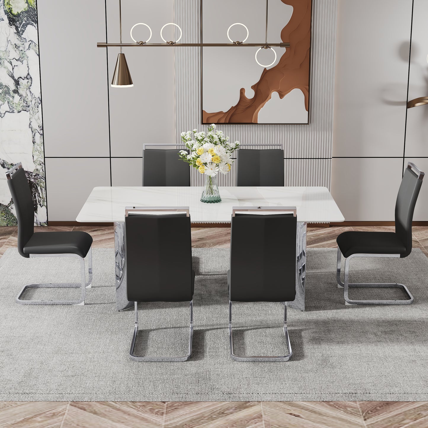 zara marble dining table, silver