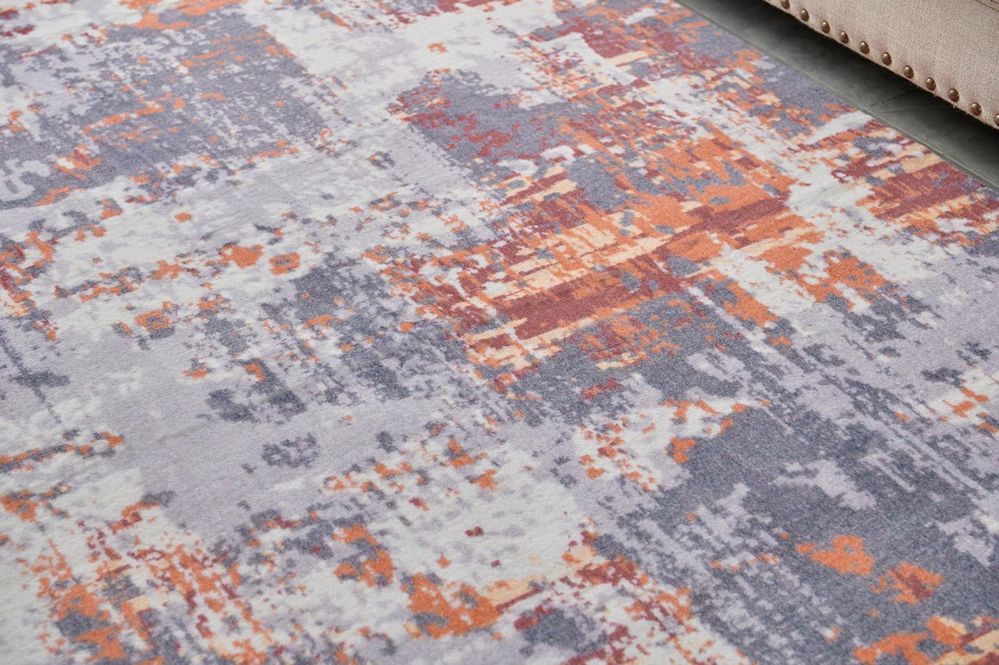 zara collection abstract design grey brown and rust machine washable super soft area rug